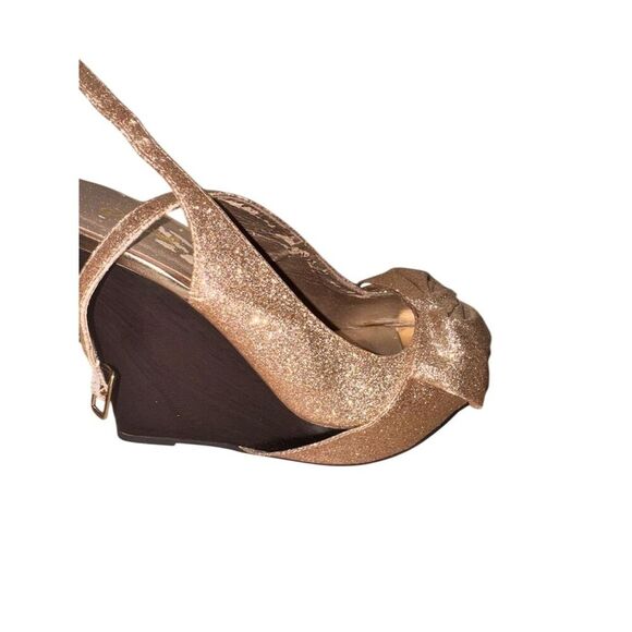 Qupid Ceduce 268 Gold Glitter Slingback Cutie Pie Wedges PERFECT HOLIDAYS! 7.5 - Picture 2 of 7